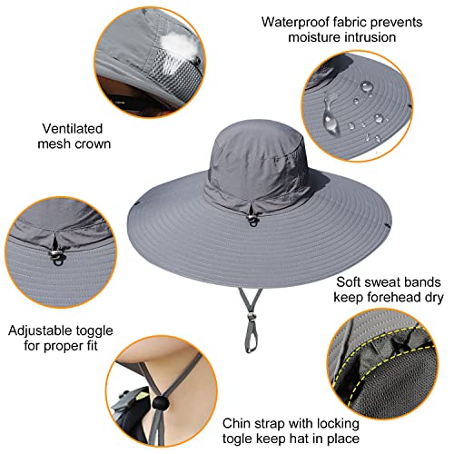 HUAMULAN Men Women 6" Wide Brim Sun Protection Hat Summer Fishing Hats - color: A1-darkgray