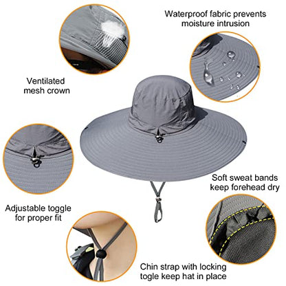 HUAMULAN Men Women 6" Wide Brim Sun Protection Hat Summer Fishing Hats - color: A1-darkgray