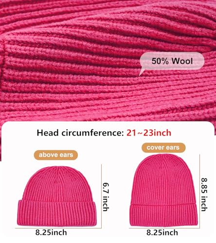 Wool Fisherman Beanies for Men Knit Fall Winter Beanie Hat Skull Cap - color: Hot Pink