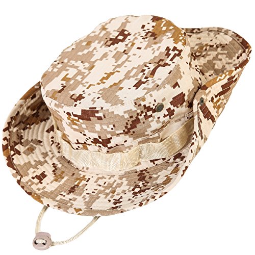 Wide Brim Boonie Hat, Men & Women Top Camo Bucket Hats for Safari Military Beach - color: Desert Digi