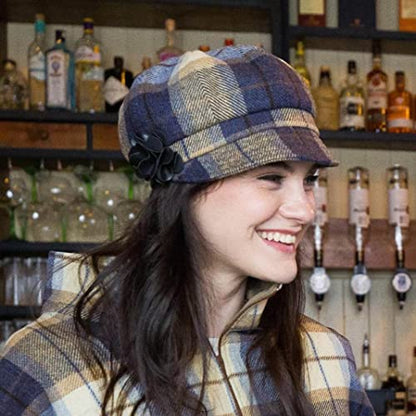 Newsboy Hat for Women's Cap 8 Panel Wool Made in Ireland - color: Blue Plaid