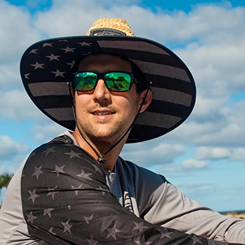 Soul of Adventure Classic Summer Hat | UPF 50+ Wide Brim Sun Protection | Unisex Adjustable Beach Hat with Drawstring - color: Blackout American Flag