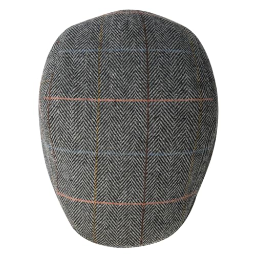 FEINION Men Wool Blend Flat Cap Tweed Newsboy Ivy Hat - color: Plaid Grey