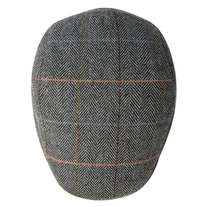 FEINION Men Wool Blend Flat Cap Tweed Newsboy Ivy Hat - color: Plaid Grey
