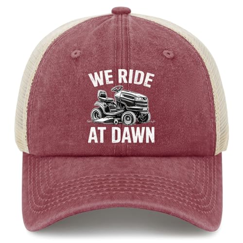 We Ride at Dawn Lawn Mower Hat Funny Trucker Hats Women Baseball Caps Funny Gifts - color: Deep Rose