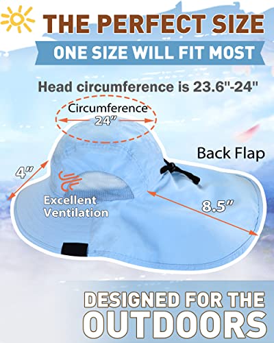 Tirrinia Wide Brim Sun Hat with Neck Flap for Men & Women - color: #Blue