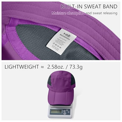 BASSDASH Folding Fishing Baseball Cap UPF 50+ Water Resistant Outdoor Portable Brim Hats for Women Men Hiking Adjustable - color: Purple