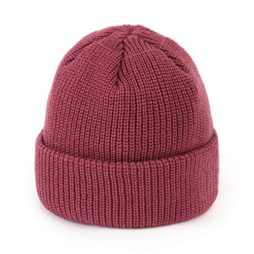 UNDERCONTROL Logo Label Patch Unisex Fall Winter Short Thick Cuffed Rollup Warm Beanie Korea Trawler Fisherman Knit Skull Hat - color: U Strap Pink