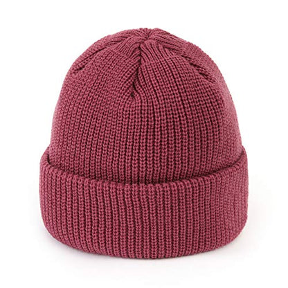 UNDERCONTROL Logo Label Patch Unisex Fall Winter Short Thick Cuffed Rollup Warm Beanie Korea Trawler Fisherman Knit Skull Hat - color: U Strap Pink