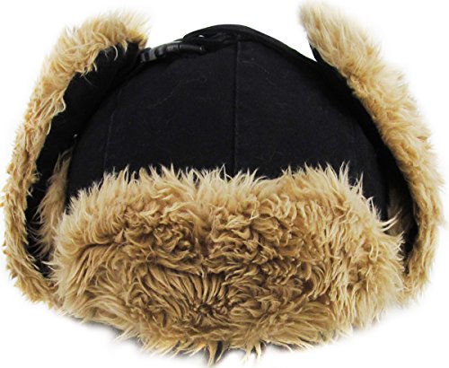 Wool Blend Aviator Trapper hat Trooper Ear Flaps Ushanka Eskimo Russian Warm Winter Cold… - color: 4. Black Canvas