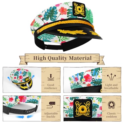 dodowin Captain Sailor Hat Set for Women Men, Yacht Rock Party Costume 4pcs - style: Floral Captain Hat Set
