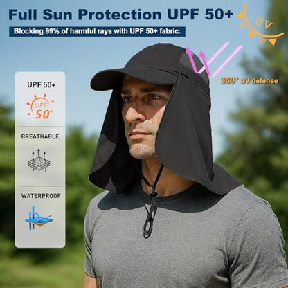 Surblue Baseball Sun Cap with Removable Neck Flap and Face Mask UPF 50+ - color: Grey, size: Small