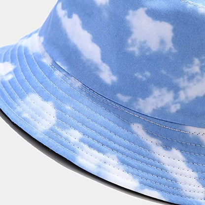 Unisex Print Double-Side-Wear Reversible Bucket Hat - color: Cloud