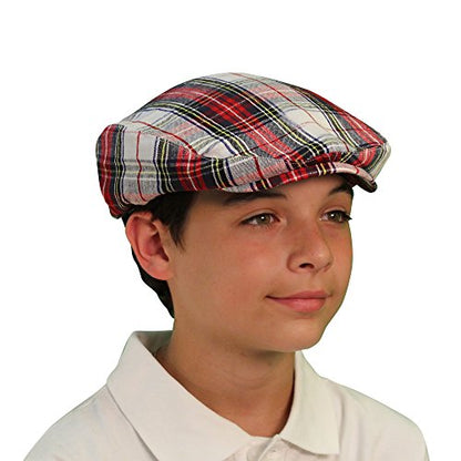 Plaid Flat Golf Cap- Newsboy Ivy Hat, Gatsby Flat Cap for Youth - Dress Stewart