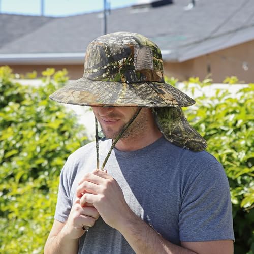 Tirrinia Neck Flap Fishing Safari Cap for Men - color: Green Woodland Camo