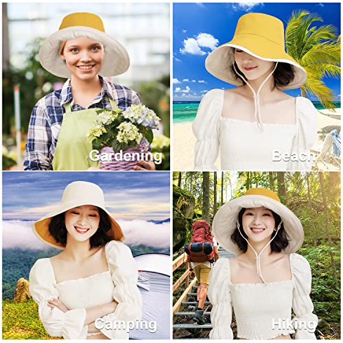 HUAMULAN Women Summer Vacation Wide Brim Sun Hat Reversible Fishing Hats - color: M9607-huang