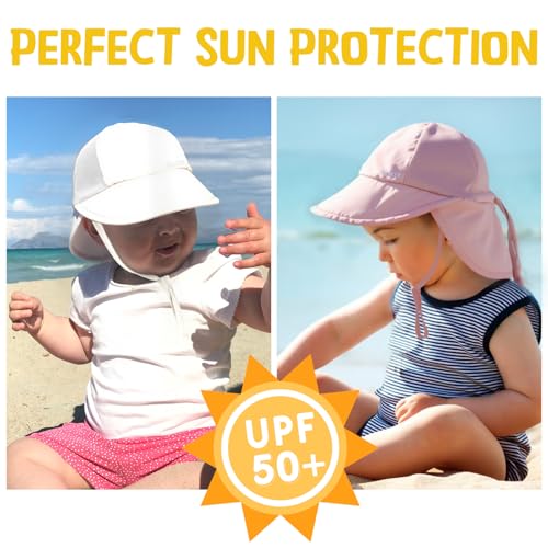 Baby Sun Hat with Breathable Mesh, UPF 50+ Boys Girls Toddler Swim - color: White + Pink, size: 0-6 Months