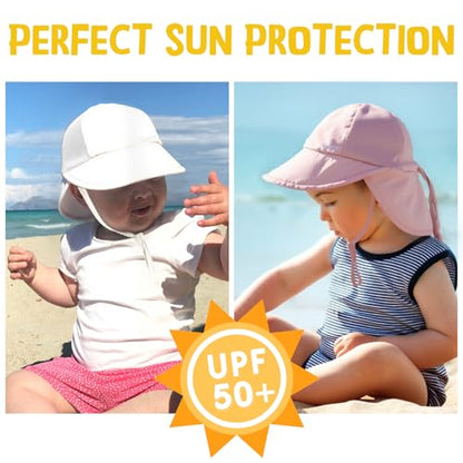 Baby Sun Hat with Breathable Mesh, UPF 50+ Boys Girls Toddler Swim - color: White + Pink, size: 0-6 Months