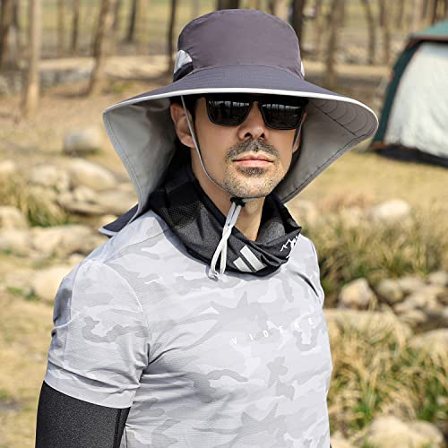 HUAMULAN Women Men Wide Brim Sun Hat Hiking Fishing Hats with Neck Flap - color: Hyp011-darkgray