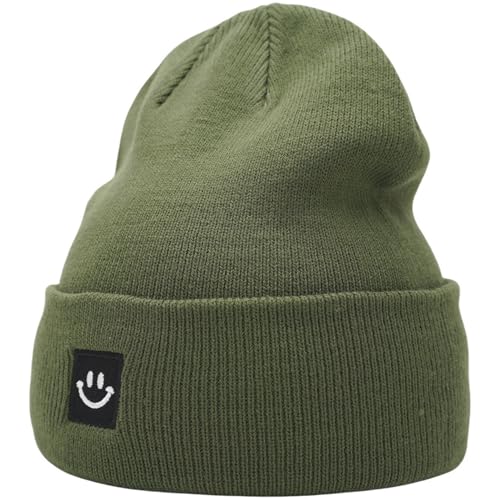 55cube Unisex Winter Beanie Hats Warm Thick Knit Cuffed Skullcaps - color: Solid Olive Green