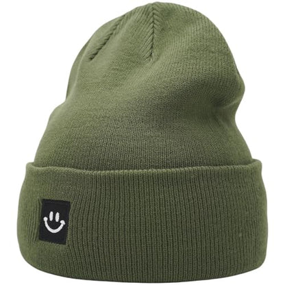 55cube Unisex Winter Beanie Hats Warm Thick Knit Cuffed Skullcaps - color: Solid Olive Green