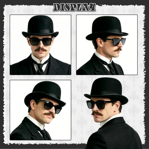 Bowler Hat Set,Black Derby Hat and Sunglasses for Men and Women