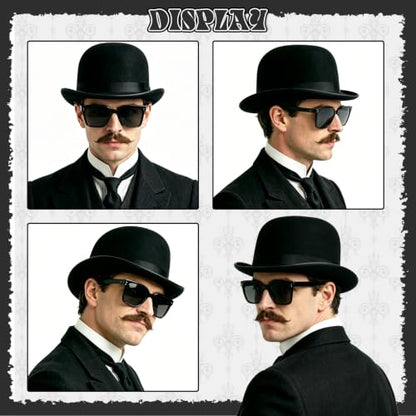Bowler Hat Set,Black Derby Hat and Sunglasses for Men and Women