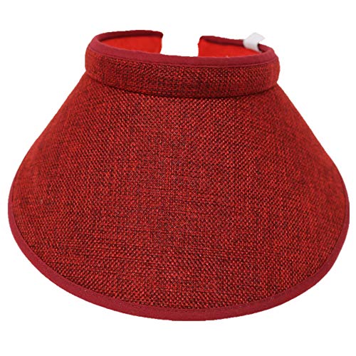 PRO.FASHION Women's Summer Sun UV Protection Visor Wide Brim Clip on Beach Pool Golf Cap Hat-Polyester - color: Red