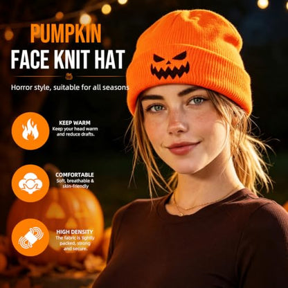 American Flag Beanie, USA Embroidered Winter Hat for Women Men - color: Halloween-1