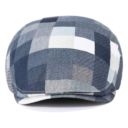 Flat Cap for Men Cotton Plaid Ivy Newsboy Hat Driving Golf Cap - color: Blue