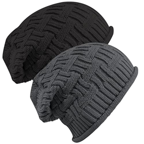 Senker Fashion 2 Pack Winter Beanie Hats for Women, Womens Slouchy Beanies - color: Dark Grey Black