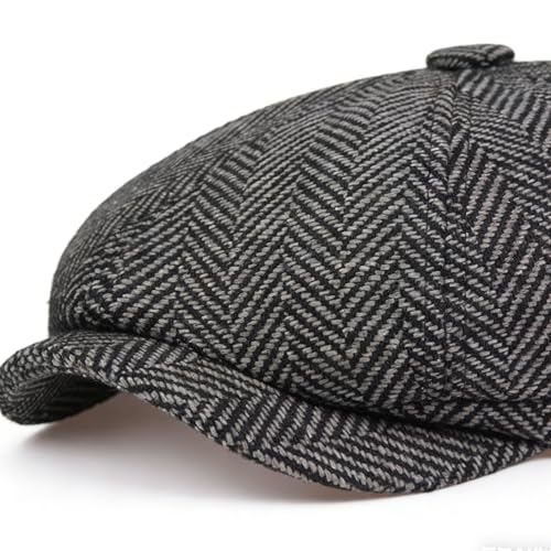 Women Classic Herringbone Newsboy Flat Cap 20s-Gatsby Tweed Ivy Cabbie Hat Golf Hunting Hats for Men Medium