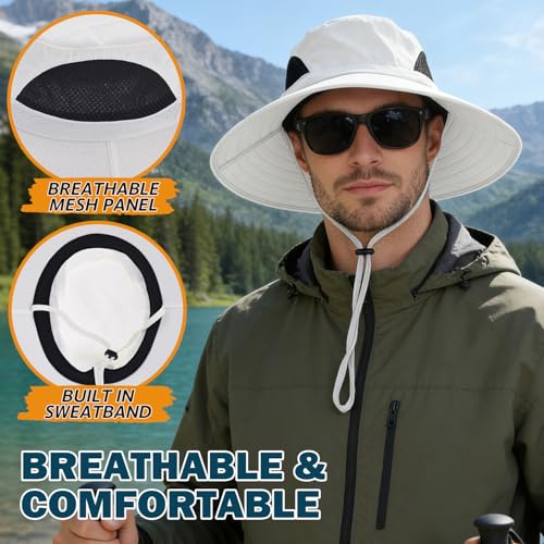 Wide Brim Sun Bucket Hat, Waterproof Boonie Hat for Men & Women - color: 01 Ivory