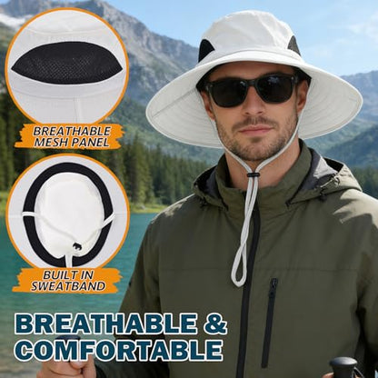 Wide Brim Sun Bucket Hat, Waterproof Boonie Hat for Men & Women - color: 01 Ivory