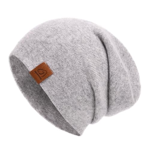 jaxmonoy Slouchy Knit Beanies Winter Hats for Women Men Soft Warm Reversible Slouch Cuffed Skull Knitted Beanie Cap - color: Light Grey