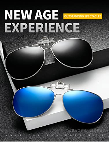 Clip on Flip up Polarized Lens For Prescription Glasses UV Protection Sunglasses (Clear lenses not Polarized) - color: Am06 Greyblueyellow