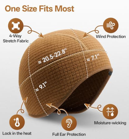 SUNMECI Winter Grid Fleece Skull Cap Thermal Helmet Liner for Men Women - color: Black & Brown