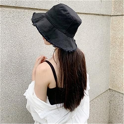 Quanhaigou Frayed Unisex Sun Hats, Fashion Beach Bucket Hat for Men Women,Summer Outdoor Boy's Girls Boonie Cap - color: Frayed Black