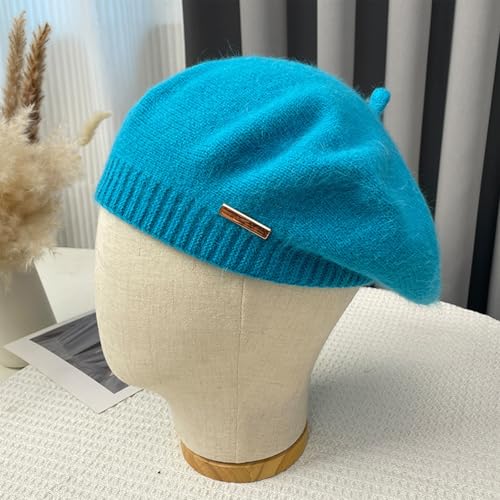 Yanmucy Beret Hat Women Girl, Fluffy Knitted French Beret Warm Classic Beanie Hats Cap for Ladies Men Winter Autumn - color: Blue