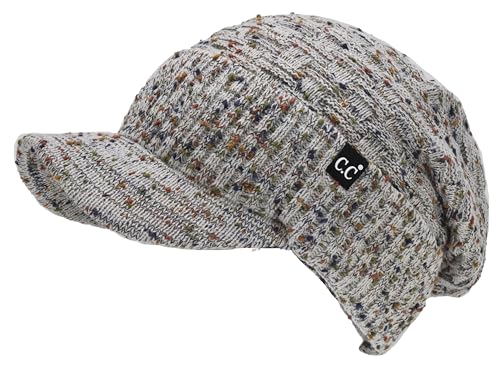 C.C Fuzzy Fleece Lined Warm Oversized Chunky Soft Stretchy Oversized Two Way Ribbed Slouchy Knit Hat with Visor Brim - color: Oatmeal