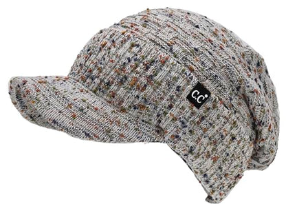 C.C Fuzzy Fleece Lined Warm Oversized Chunky Soft Stretchy Oversized Two Way Ribbed Slouchy Knit Hat with Visor Brim - color: Oatmeal
