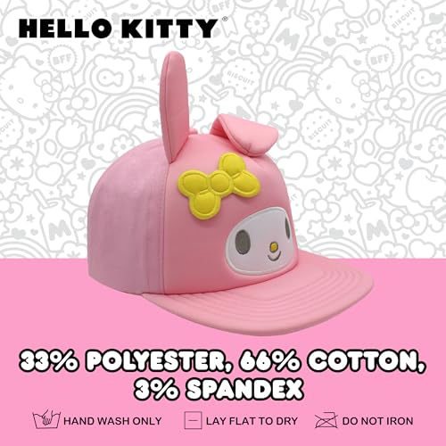 Hello Kitty Baseball Cap, Women's Snapback Hat with Flat Brim and 3D Ribbon and Ears - style: My Melody
