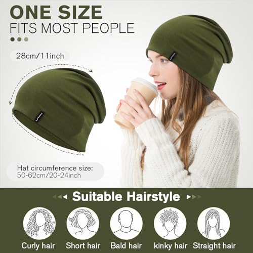HAMUNI Slouchy Beanie for Women Men Soft Cotton Chemo Hats Double-Layer Warm Beanie Cap for Daily Wear & Transitional Seasons - color: Green