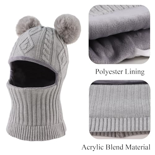 JANGANNSA Winter Baby Knit Hat Scarf Kids Boy Girl Hood Hat Toddler Beanie - color: Gray, size: 3-10 Years