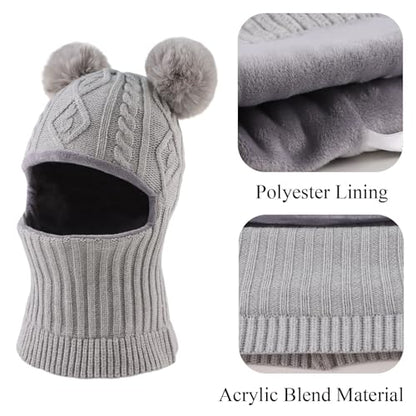 JANGANNSA Winter Baby Knit Hat Scarf Kids Boy Girl Hood Hat Toddler Beanie - color: Gray, size: 3-10 Years