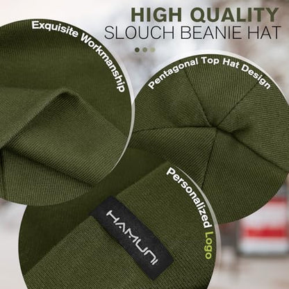 HAMUNI Slouchy Beanie for Women Men Soft Cotton Chemo Hats Double-Layer Warm Beanie Cap for Daily Wear & Transitional Seasons - color: Green