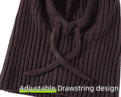 Connectyle Knit Hooded Scarf Hat Pullover Balaclava Beanie Skull Cap with Drawstring Neck Gaiter Hood Winter Hats for Women - color: Coffee