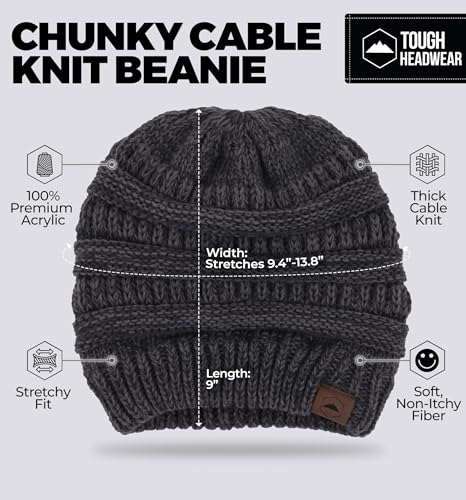 Tough Headwear Slouchy Beanie Hat - Itch-Free Winter Hats for Women - Stretchable Beanies for Women - Acrylic Winter Gear - color: Black Gray
