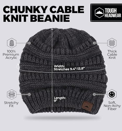Tough Headwear Slouchy Beanie Hat - Itch-Free Winter Hats for Women - Stretchable Beanies for Women - Acrylic Winter Gear - color: Black Gray