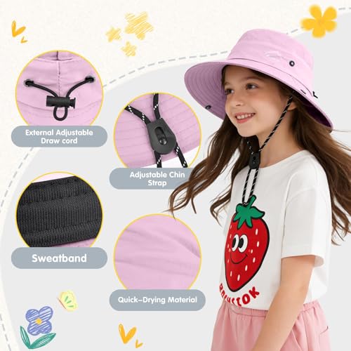 ZOORON Kids UPF 50+ Sun Hat for Boys Girls Wide Brim Lightweight Bucket Hat for Hiking Beach Safari, Quick Dry Adjustable - color: 1pack-light Purple